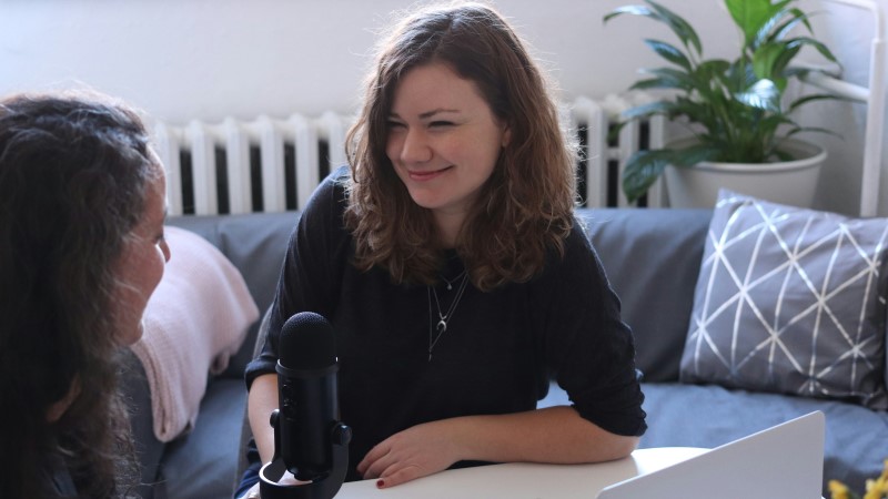 Student conducting a recorded interview