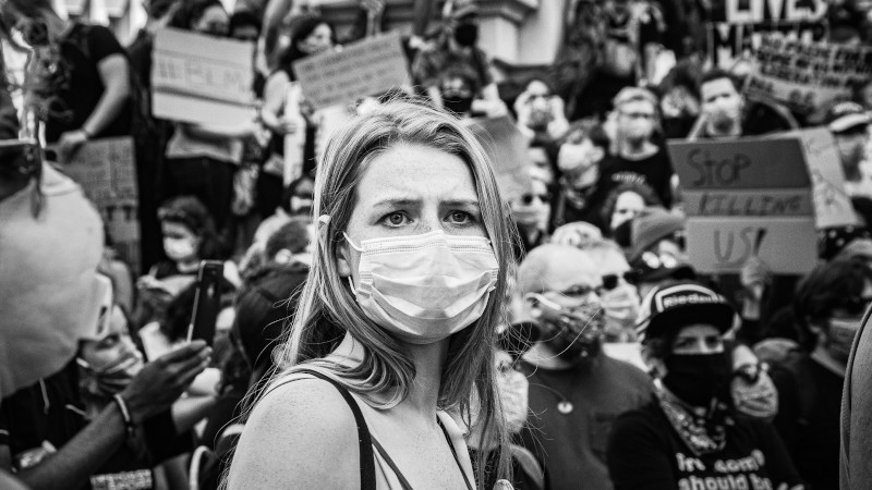 Woman at a street demonstration