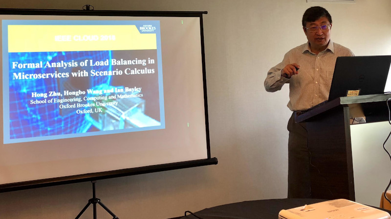 Researcher giving presentation